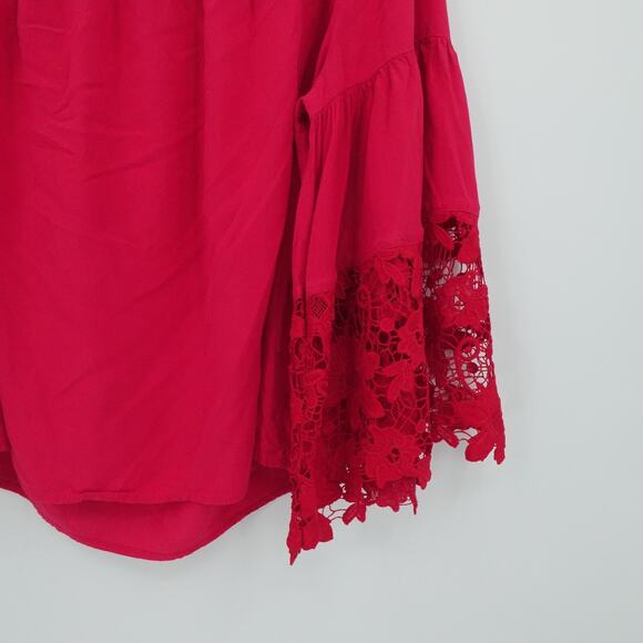 Lane Bryant Top Womens‎ 18/20 Red Off Shoulder Lace Bell Sleeve Smocked Stretch - Picture 7 of 13